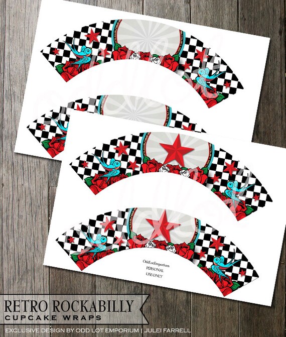 Rockabilly Vintage Cupcake Wrapper - 2 styles - instant download - Great for Sweet Tables, weddings & any occasion! Il_570xn