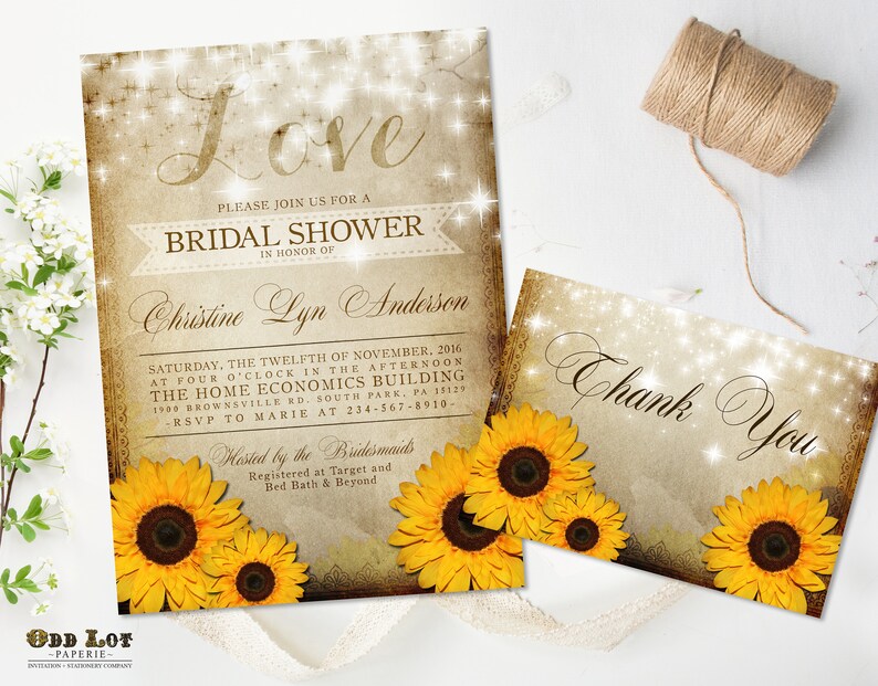 Rustic Sunflower Bridal Shower Invitation Yellow Sunflower Invitation Summer Wedding Fall Wedding DIY Printable Sunflower Wedding Set image 3