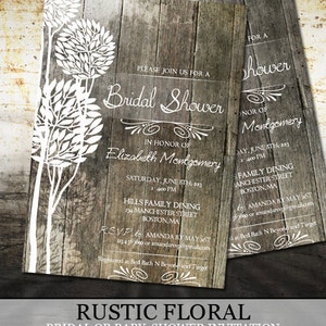 Rustic Wood Bridal Shower Invitations Digital File Printable Wedding Shower Invitations image 1