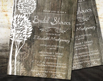 Rustic Wood Bridal Shower Invitations - Digital File Printable - Wedding Shower Invitations