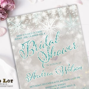 Snowflake Bridal Shower, Winter Bridal Shower Invite, Winter Snowflakes, Twinkling Lights DIY Invitation, Winter Wonderland - Ice Blue Snow