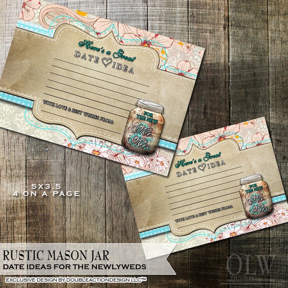 Rustic Wedding date Idea Cards - Instant Download - Help the newlyweds with some date ideas 5x3.5 4 on a page Il_570xn