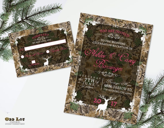Rustic Wedding Invitation and RSVP, Camo Wedding Invite, Deer Wedding Invite, Hunting Wedding Invite, DIY Printable Rustic Camo Wedding Set Il_570xn