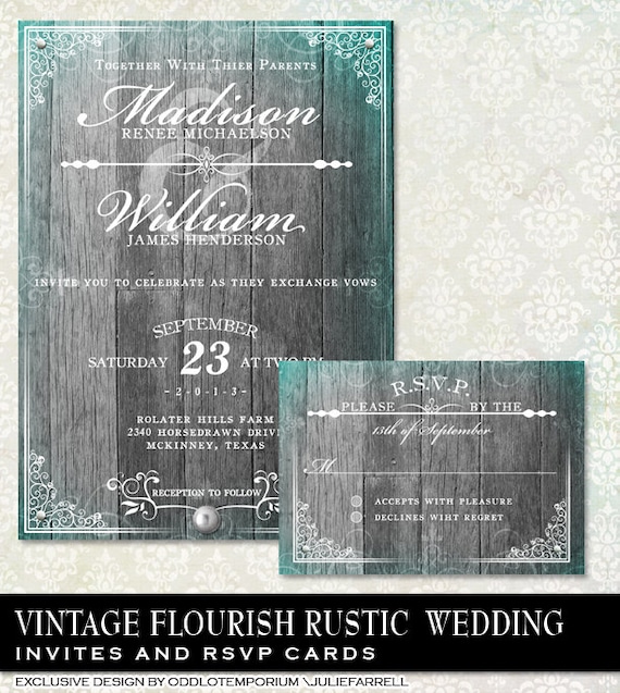 Elegant Rustic Wedding Invitation and RSVP, Fancy Wood Invite, Antique Invitation, DIY Printable Invitation, Grey Wood , DIY Invite Il_570xn
