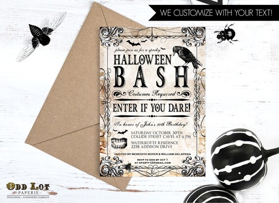 Weathered Halloween Bash - Halloween Invitation - Halloween Party Invitation - Victorian Gothic Halloween - Gothic Horror - Raven -Weathered Il_570xn