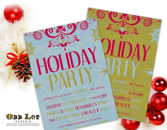 Festive Holiday Invite, Printable Christmas Party Invite, Snowflakes, Holiday Invite, Modern Christmas Invite, DIY Christmas Printable Il_570xn
