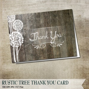 Country Rustic Thank You Card,  Wood Plank and Trees Greeting Card, DIY Printable Thank You Card, Wedding Thank You, DIY Greeting Card