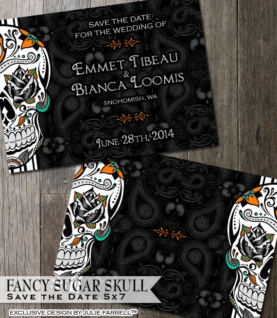 Sugar Skull WeddingSave the Date Black And White Fancy Sugar Skull Day of the Dead Dia De Los Muertos Wedding Announcement Il_570xn