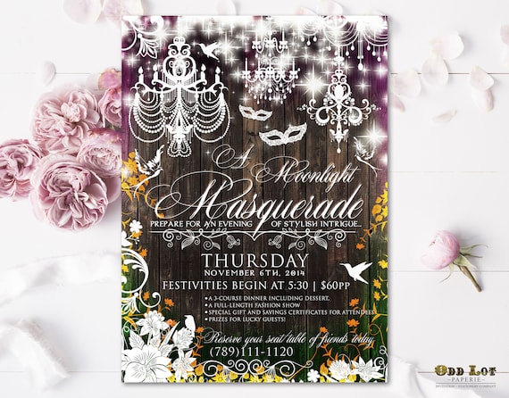 Masquerade Party Invitation, Moonlight Masquerade Printable invite, Glam Party Invite, Mardi Gras Mask Party, NYE Party Invitation Editable Il_570xn