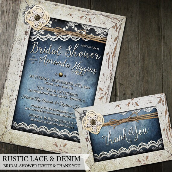 Rustic Bridal Shower Invitation and Thank You Card, Denim and Lace Bridal Shower, Shabby Chic Bridal Shower, DIY Printable Bridal Shower Set Il_570xn