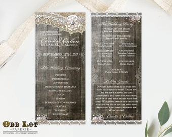 Rustic Lace Wedding Program Double Sided Digital Printable Wedding Ceremony Program Burlap and lace rustic country wedding  DIY ~wood Lace