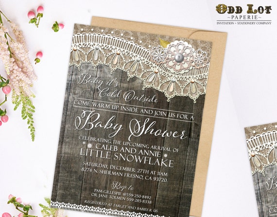 Baby Shower Invitations, Printable Baby Shower Invite, Rustic Invitation, Wood Plank and Lace, Digital Invitations, Country Style ~Wood Lace Il_570xn