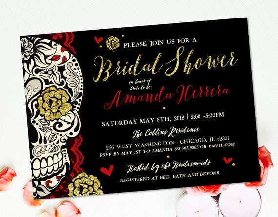 Sugar Skull Bridal Shower Invitation Offbeat Wedding Day of the Dead Dia de los Muertos DIY Printable Skull Wedding Wine Tasting Invite Il_570xn