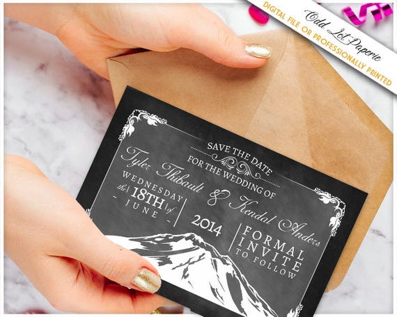 Save the Date - Mountain Wedding - Mountain Invitation - Rustic Mountain - Mount Shasta - Rustic Chalkboard - Mountainscape - 4x6 Postcard Il_570xn