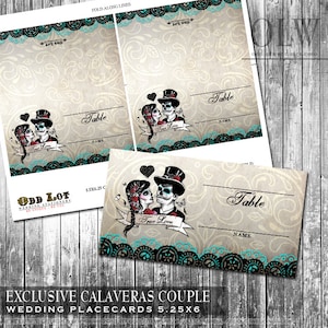 Sugar Skull Day of the Dead-Dia De Los Muertos Segnaposto per matrimonio - Segnaposto per matrimonio stampabile digitale Carte per tenda da tavolo Calaveras