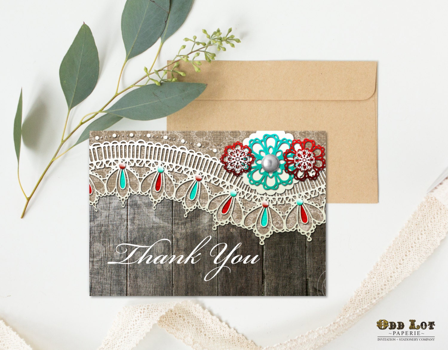Rustic Lace Wedding Thank You Card: Floral Wood Design (printable) - Etsy