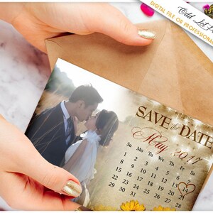 Zonnebloem Save-the-date, Land Save the Date, Rustieke Trouwkaart, Save Date Calendar Card, Zonnebloemen Land, Bedrukt - Printable