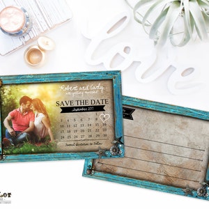Country Rustic Save the Date Carte postale Cadre Turquoise Photo Save the Date Carte postale BRICOLAGE Bois imprimable Rustique Save the Date Cartes ~TurqWood