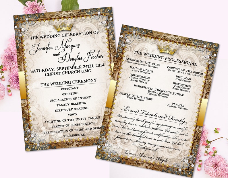 Vintage Fairytale Program Faity Tale Wedding Program Princess Wedding Royal Wedding Program Gold Wedding Ornate Wedding Program