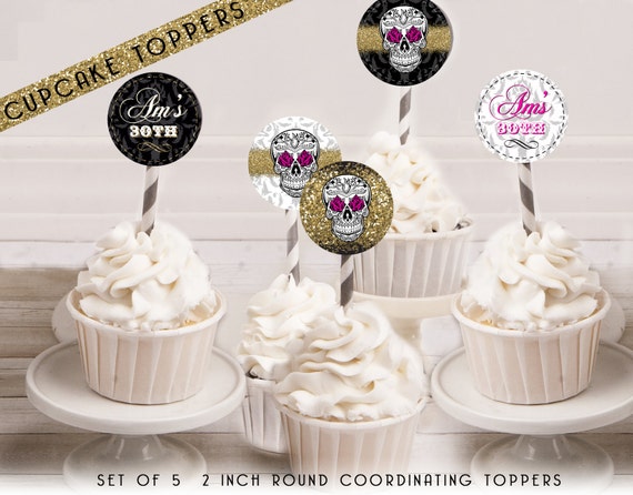 Sugar Skull Birthday Party Cupcake Cake Toppers Calaveras Party