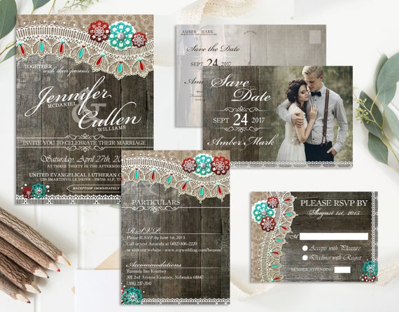Rustic Wedding Invitation Suite Printable Country Wedding Set