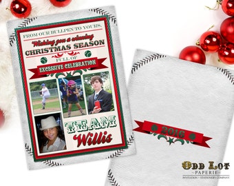 Baseball Christmas Cards Sports Themed Christmas Cards Printable Christmas Cards Any Sports Team, Team Colors  DIY Printable Invite New Year