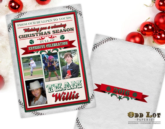 Baseball Christmas Cards Sports Themed Christmas Cards Printable Christmas Cards Any Sports Team, Team Colors DIY Printable Invite New Year Il_570xn