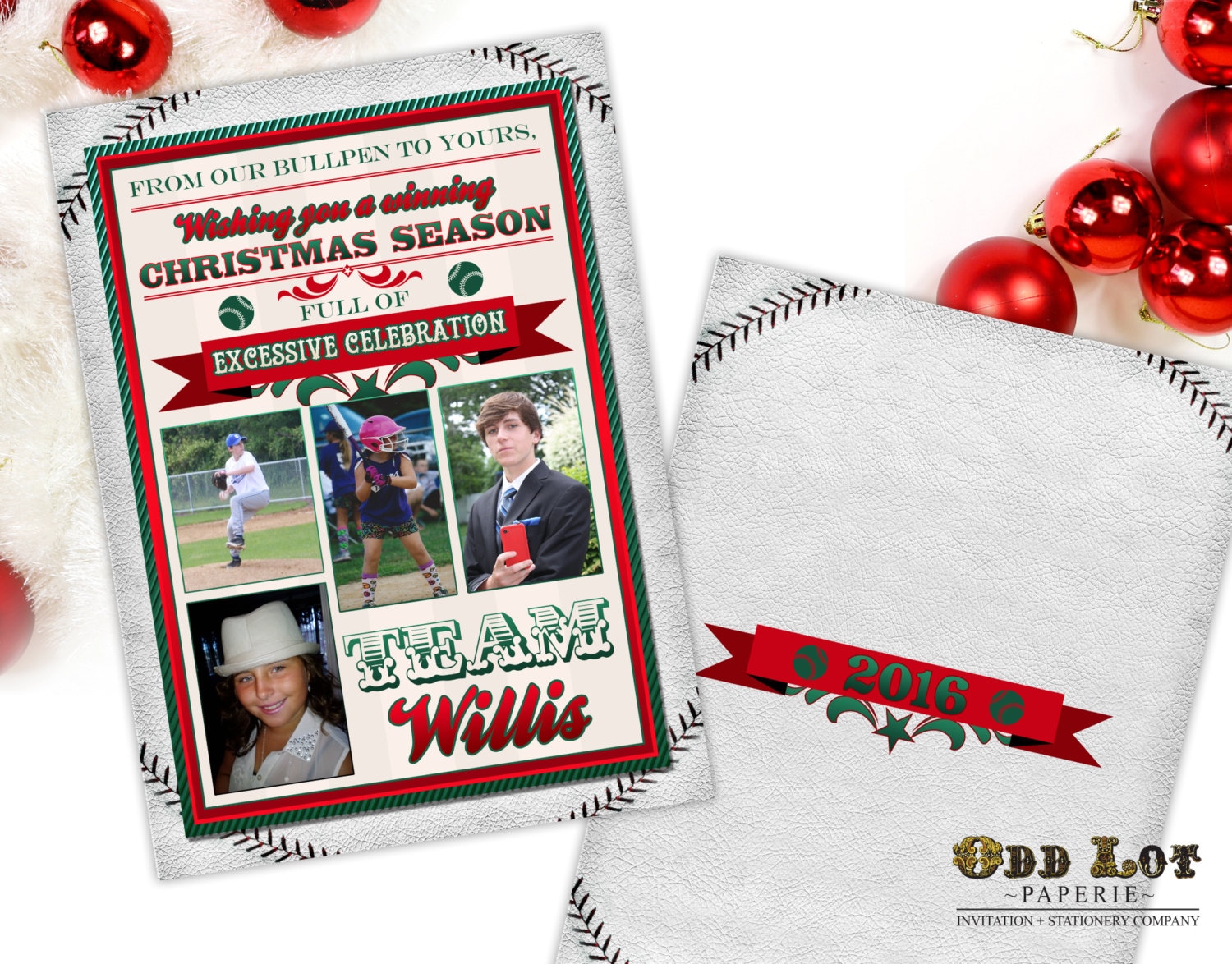 Baseball Christmas Cards Sports Themed Christmas Cards Etsy