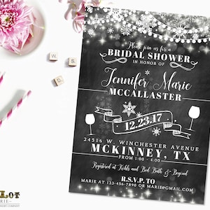 Snowflake Bridal Shower Invitation, Winter Bridal Shower Invite Printable, Winter Snowflake, December Winter Themed, Rustic Winter Invite