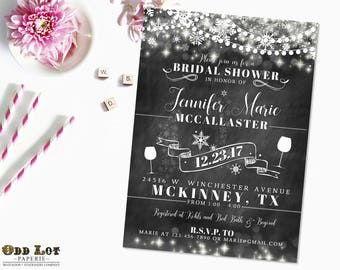 Snowflake Bridal Shower Invitation, Winter Bridal Shower Invite Printable, Winter Snowflake, December Winter Themed, Rustic Winter Invite