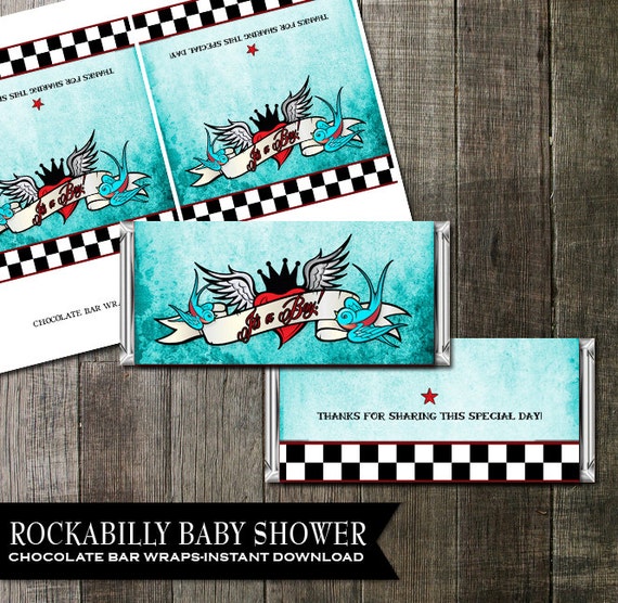 Printable Rockabilly Candy Bar Wrappers, It's a Boy Candy Bar Wrapper, chocolate wrapper, party printable for Baby Showers, DIY Printable Il_570xn