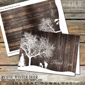 Rustic Woodland Thank You Card | Digital Download, Wood with forest and deer,  Printable Thank You, DIY Thank You Greeting Card, Wood Planks