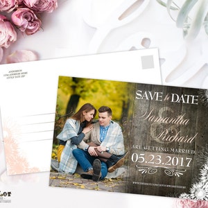 Tournesol Save the Date Carte postale Annonce de mariage rustique Tournesol rustique sur bois de grange Mariage imprimable Enregistrer la date Carte de calendrier
