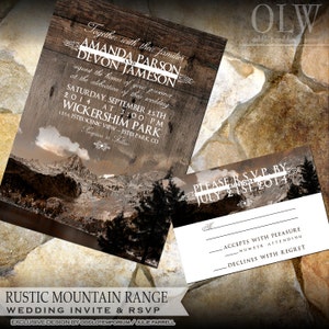 Convite Rustic Mountain e cartão rsvp - Artigos de papelaria para casamento rústico - Artigos de papelaria para casamento no campo - Arquivos digitais