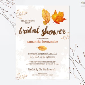 Fall Bridal Shower Invitations Printable Invite Template Fall Leaves Wedding DIY Template Autumn Wedding Rustic Wedding Invite Orange Yellow image 3