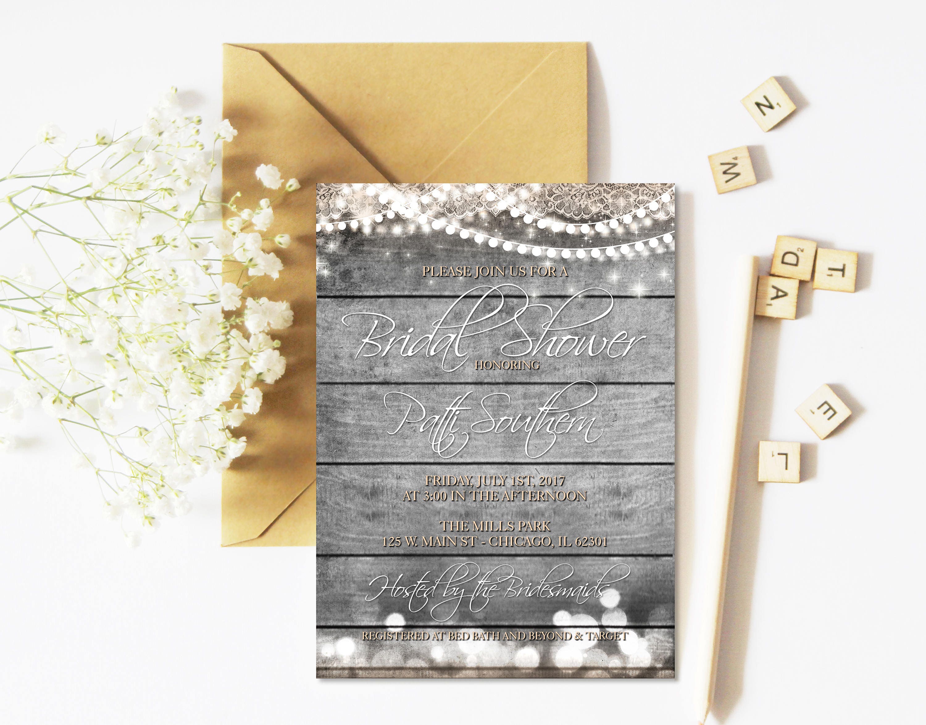Rustic Wedding Bridal Shower Invitation Country Chic Invite | Etsy