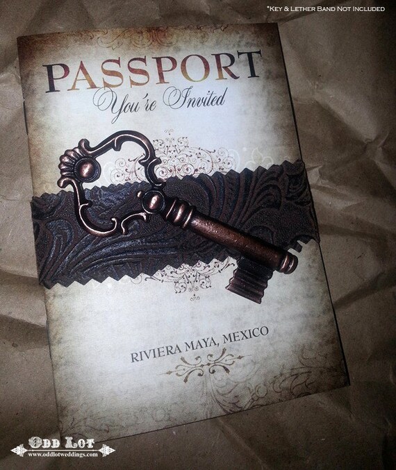 Old World Vintage Passport Wedding Invitation Booklet Digital Any Location! Key & Band not included Rustic Wedding DIY Invite Il_570xn