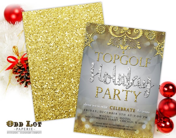 Printable Christmas Party Invitation, Holiday Party Invitation, Silver, Gold, Winter, Snowflakes, Printable Invites, new years party invite Il_570xn