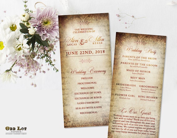 Printable Wedding Program Order Of Service Wedding Printable Old