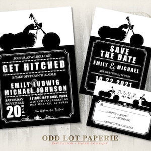Biker Motorcycle Wedding Invitation Set, Biker Invite, RSVP Card, Biker Save the Date, Rocker Wedding, Biker Wedding, motorcycle biker