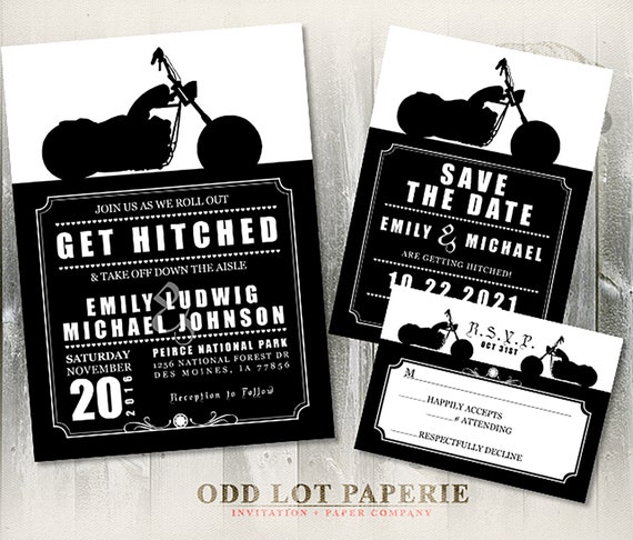 Biker Motorcycle Wedding Invitation Set, Biker Invite, RSVP Card, Biker Save the Date, Rocker Wedding, Biker Wedding, motorcycle biker Il_570xn