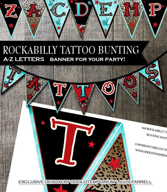 Rockabilly Banner, A-Z Alphabet Banner, Rockabilly Retro Banner, Rockabilly Banner Red & Blue, Rockabilly DIY, Rockabilly INSTANT DOWNLOAD Il_570xn