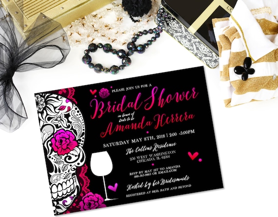 Day of the Dead Invitations Sugar Skull Invitations Bridal ShowerOffbeat Wedding Stationery Offbeat Invitation Wine Tasting Invites Gothic Il_570xn