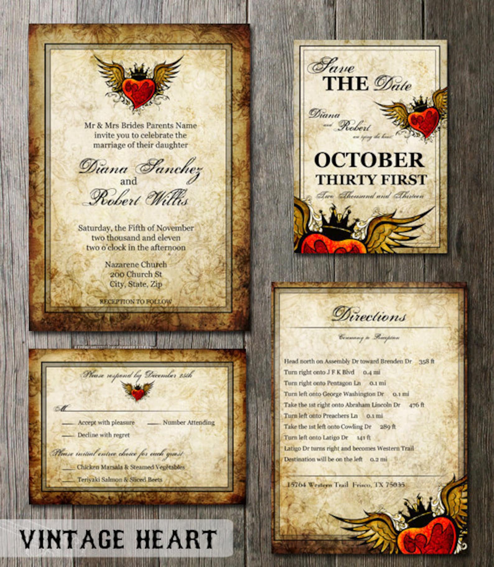Tattoo Winged Heart Wedding Invitation DIY Wedding - Etsy