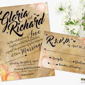 Floreale Kraft matrimonio invito stampabile acquerello floreale paese matrimonio Suite stampabile rustico boho chic rosa DIY modello digitale