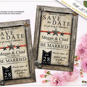 Rustic Wood Frame Save the Date Star wedding Card Barn Wood Engagement Announcement Country Rustic Chic Save the Date Card Printable Invite