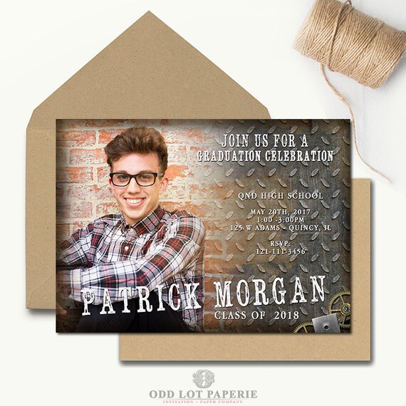 Rustic Graduation Announcement Graduation Party Announcement Boy Graduation Industrial Rustic Printable Invite High School Grad Announcement Il_570xn