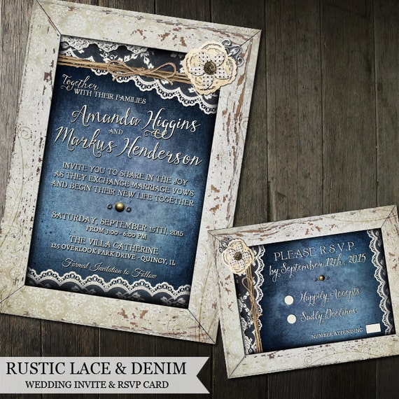 Rustic Wedding Invitation Set Denim And Lace Wedding Invite