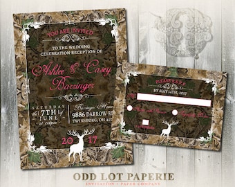 Camo Wedding Invitation and RSVP Set Rustic Wedding Invitation Deer Wedding Invite Wood Fall Hunter DIY Printable Camo Deer Wedding Suite