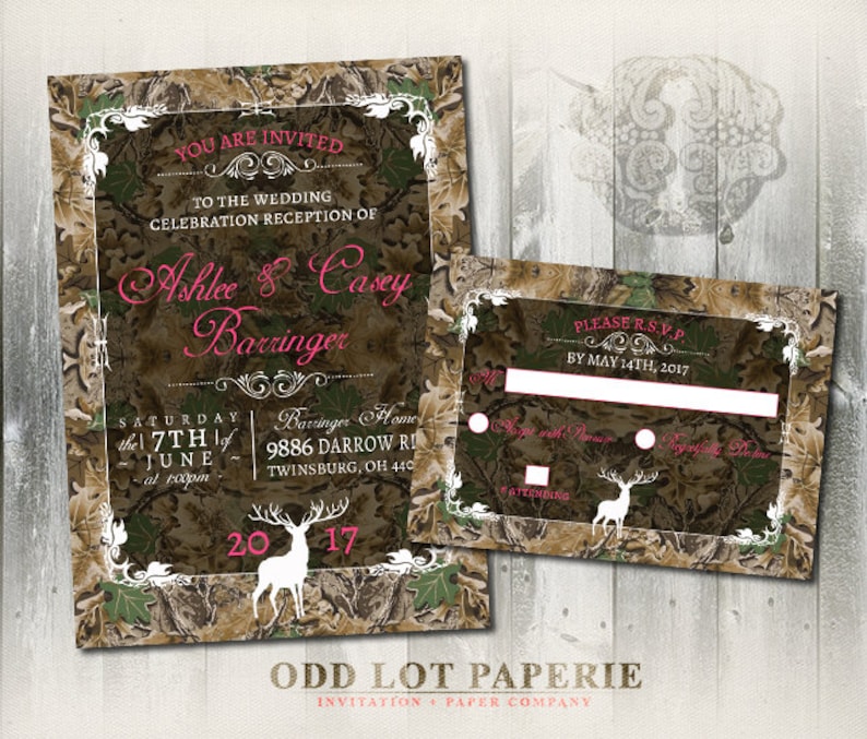 Camo Wedding Invitation And Rsvp Set Rustic Wedding Invitation Etsy